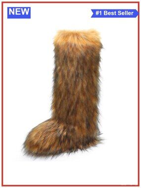 Faux Fur Knee-High Winter Boots Fuzzy Fluffy Flat Snow Boots